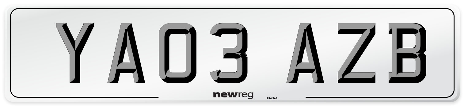 YA03 AZB Number Plate from New Reg